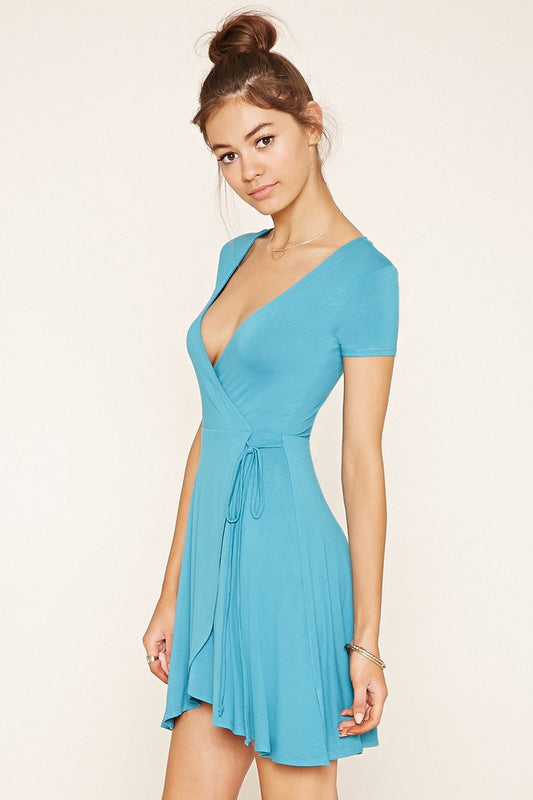 Zllison Pleated Dip Hem Dress in Blue